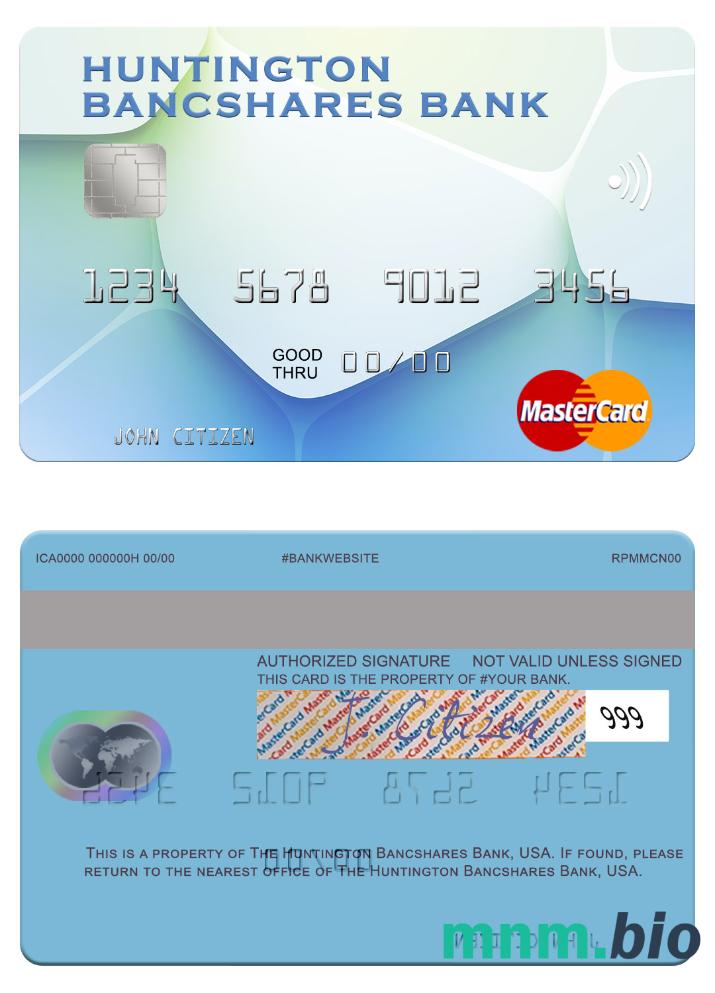 USA Huntington Bancshares Bank przykład karty mastercard w formacie PSD